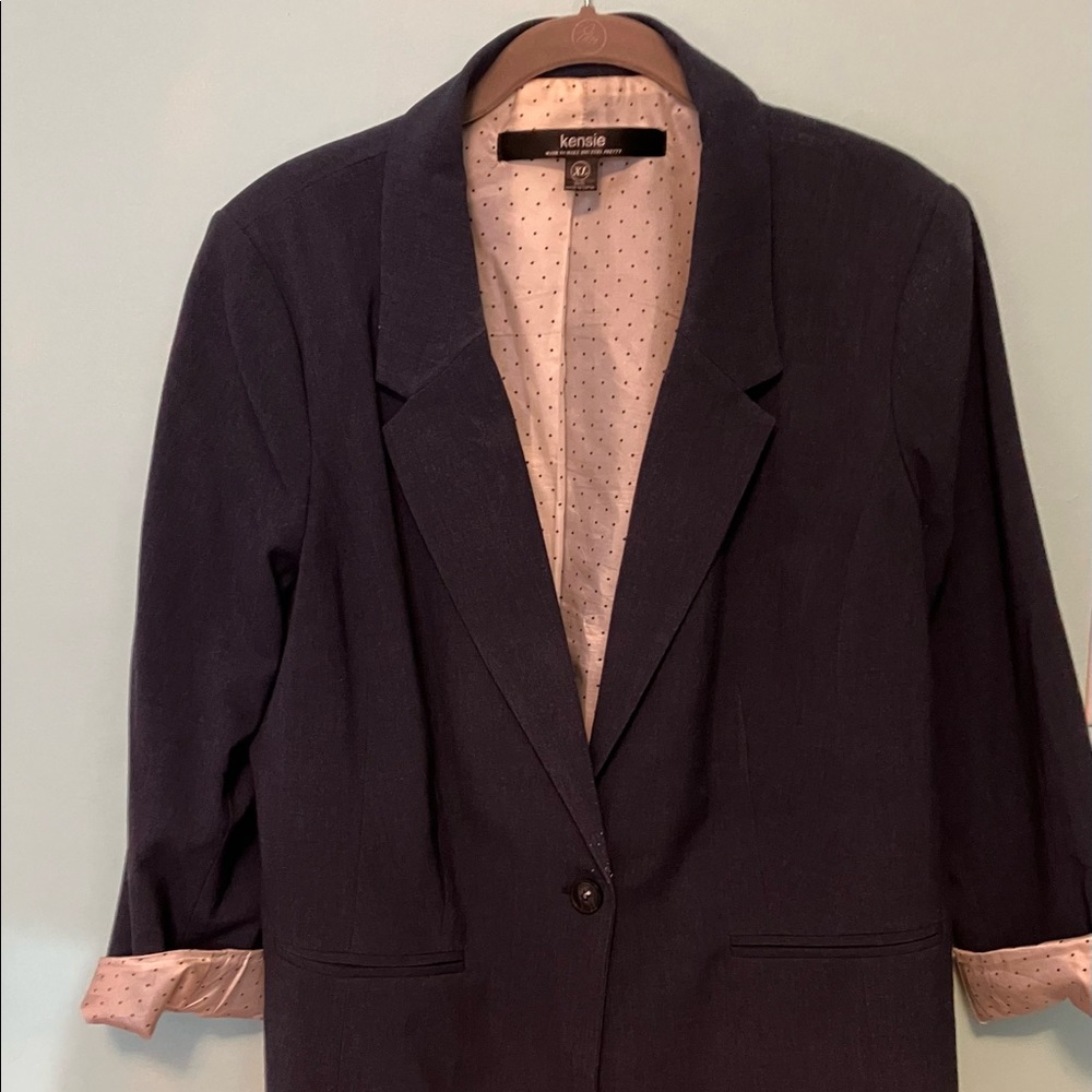 Navy lightweight blazer with polka dot lining